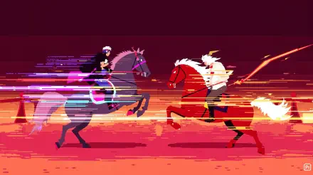 Dynamic jousting scene featuring two armored riders on horseback, set against a vibrant background, captured in stunning 4K Ultra HD for a captivating desktop wallpaper.