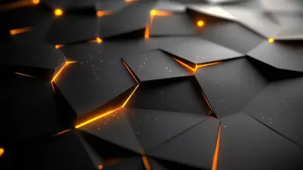 Abstract HD PC desktop wallpaper featuring a black crackle design with glowing orange light shining through angular geometric patterns.