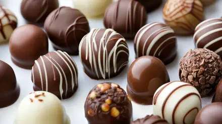 A visually appealing assortment of chocolate truffles in various styles, showcased in a 4K Ultra HD format, perfect for a desktop wallpaper or background.