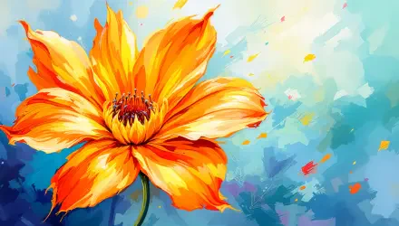 A vibrant orange flower against a colorful, abstract background, designed as a stunning 4K Ultra HD desktop wallpaper and background.