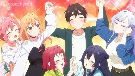 Anime-inspired HD wallpaper featuring characters from The 100 Girlfriends Who Really Really Really Really Really Love You, celebrating joyfully with vibrant colors and cheerful expressions.