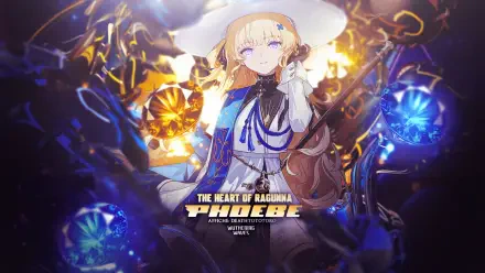 HD PC desktop wallpaper featuring Phoebe from Wuthering Waves, showcasing vibrant colors and dynamic lighting with fantasy-themed elements.