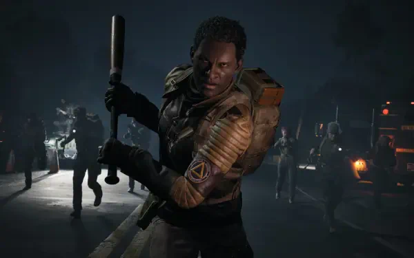 A character from the video game No More Room In Hell 2 wields a bat as a horde approaches, set against a dark, atmospheric backdrop in this HD PC desktop wallpaper.