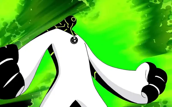 HD wallpaper featuring Upgrade from the TV show Ben 10, showcasing the character’s distinctive white suit against a vibrant green background.