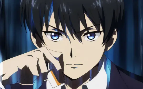 HD wallpaper featuring Kei from the anime Touhai: Ura Rate Mahjong Touhai Roku, showcasing a contemplative expression against a dynamic background.