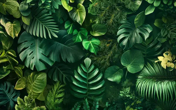Lush greenery fills this 4K Ultra HD wallpaper, showcasing a vibrant collection of various leaves and foliage, creating a serene and natural atmosphere.