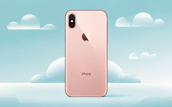 A rose gold smartphone stands against a serene, cloud-filled sky, showcased as a 4K Ultra HD desktop wallpaper and background.