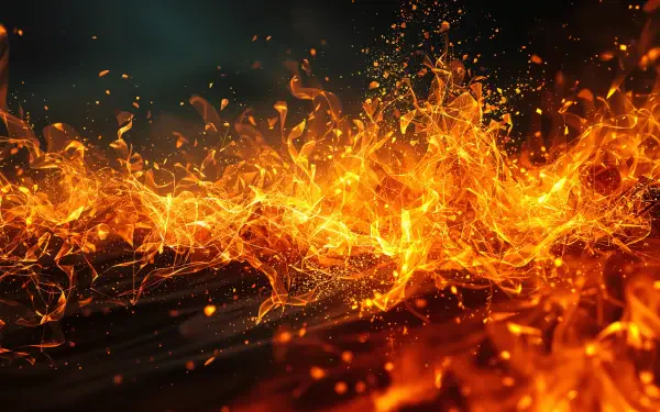 A dynamic 4K Ultra HD desktop wallpaper featuring vibrant flames and glowing embers, creating an intense and captivating visual atmosphere.
