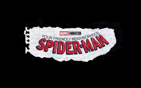 4K Ultra HD desktop wallpaper featuring the logo for Marvel Animation's TV show Your Friendly Neighborhood Spider-Man on a black background with web accents.