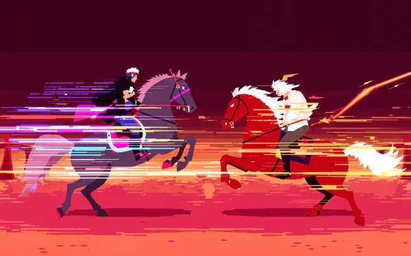 Dynamic jousting scene featuring two armored riders on horseback, set against a vibrant background, captured in stunning 4K Ultra HD for a captivating desktop wallpaper.