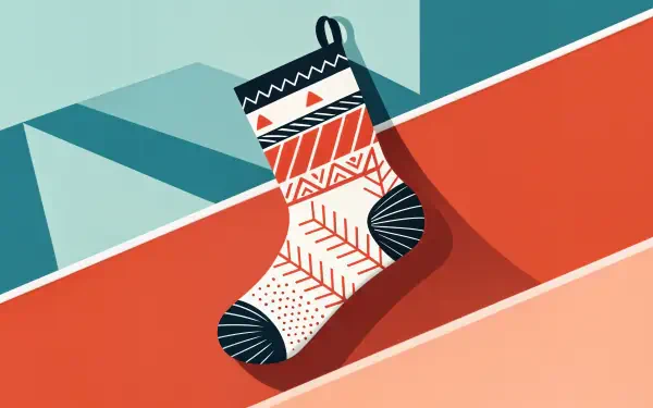 A colorful, patterned stocking stands out against contrasting geometric backgrounds, showcasing a modern design in this 4K Ultra HD PC desktop wallpaper and background.