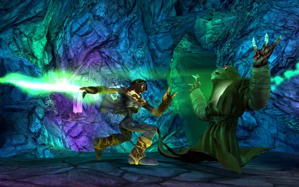 HD wallpaper featuring characters from the video game Legacy of Kain: Soul Reaver 1 & 2 Remastered, set against a vibrant, mystical cave backdrop.