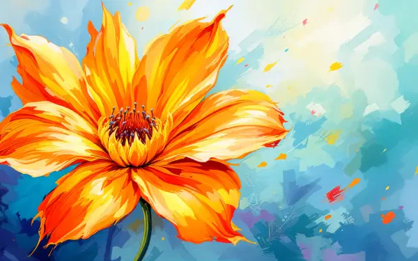 A vibrant orange flower against a colorful, abstract background, designed as a stunning 4K Ultra HD desktop wallpaper and background.