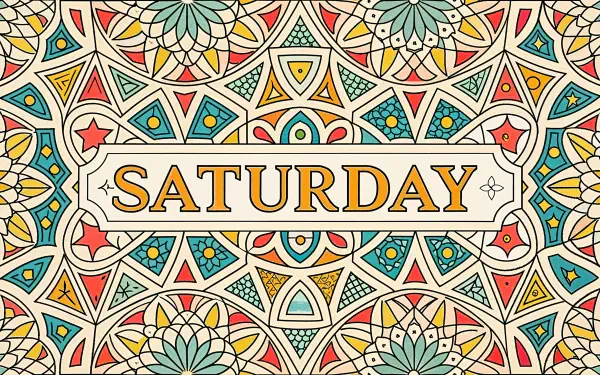 A vibrant 4K Ultra HD wallpaper featuring the word SATURDAY adorned with intricate patterns and bright colors, making it a striking addition to any desktop background.