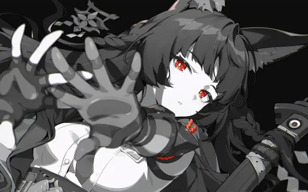 A striking HD wallpaper featuring Miyabi from Zenless Zone Zero, showcasing her dynamic pose and distinctive design, set against a dark, captivating background.