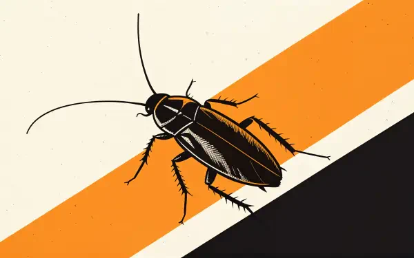 A stylized illustration of a cockroach against a backdrop of bold orange and black stripes, serving as a striking 4K Ultra HD PC desktop wallpaper and background.