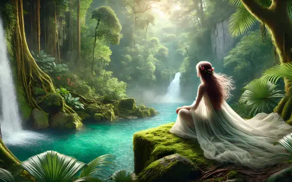 fantasy nymph nature waterfall pond HD Desktop Wallpaper | Background Image