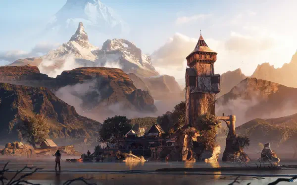 fantasy landscape person building lake fantasy landscape HD Desktop Wallpaper | Background Image