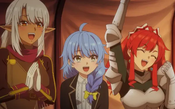 Cheerful characters from I Left My A-Rank Party to Help My Former Students Reach the Dungeon Depths! celebrate together in this vibrant HD anime wallpaper.