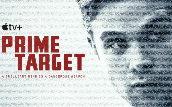 Close-up of Leo Woodall in Prime Target, featuring bold red text. The artwork emphasizes the show's tagline: A brilliant mind is a dangerous weapon. 4K Ultra HD desktop wallpaper.