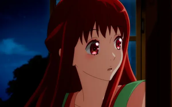 A young girl with long red hair and large eyes looks thoughtfully out of a window in this HD anime wallpaper inspired by I Want to Escape from Princess Lessons.