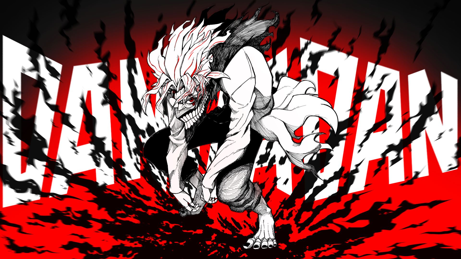 Dandadan anime character in dynamic pose against a striking red and black background, designed as a 4K Ultra HD PC desktop wallpaper and background.