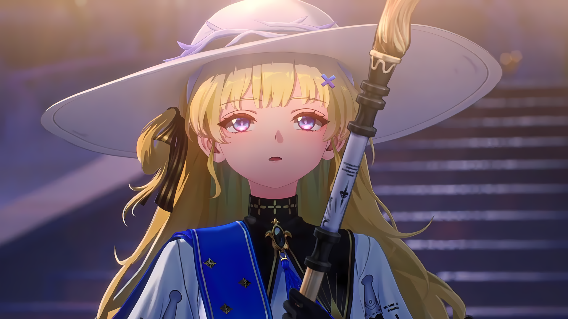 HD wallpaper depicting Phoebe from the video game Wuthering Waves, showcasing her stylish attire and determined expression against a vibrant background.