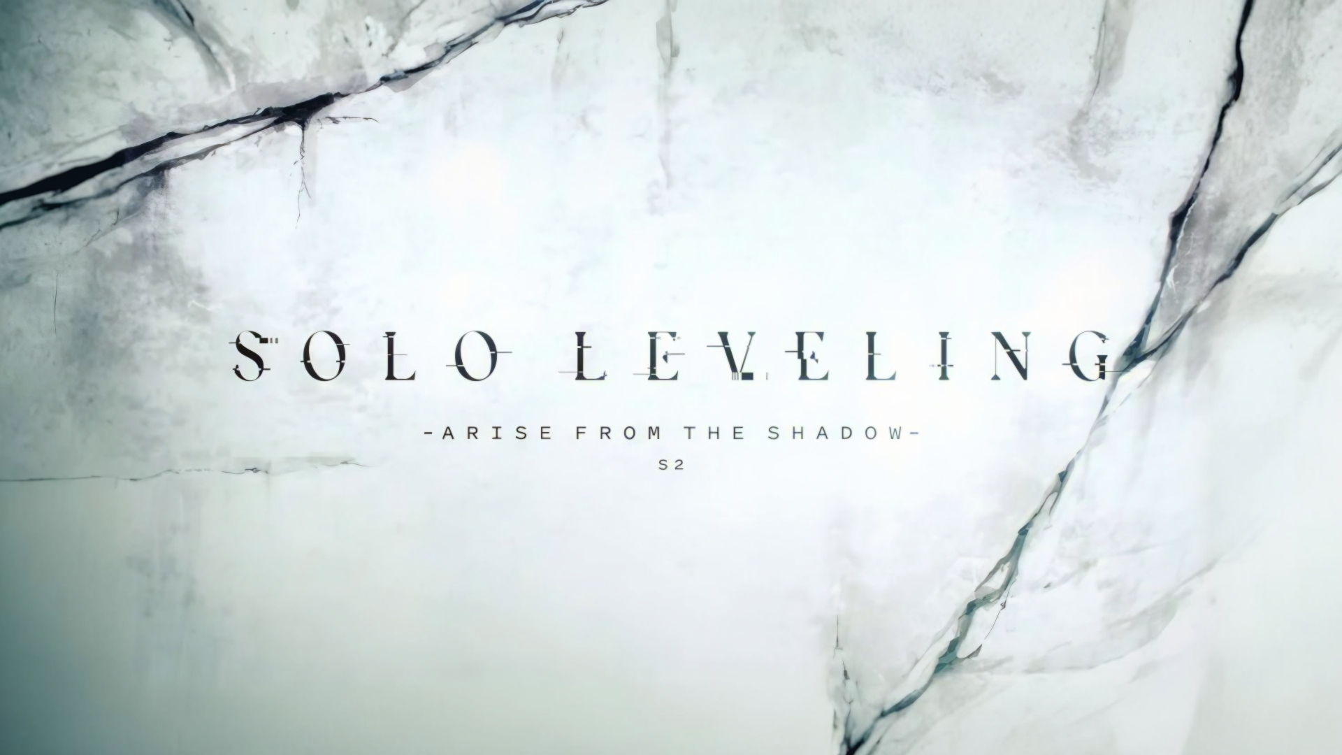4K Ultra HD Solo Leveling anime desktop wallpaper featuring a minimalist cracked white marble background with the title Solo Leveling - Arise From The Shadow text centered.