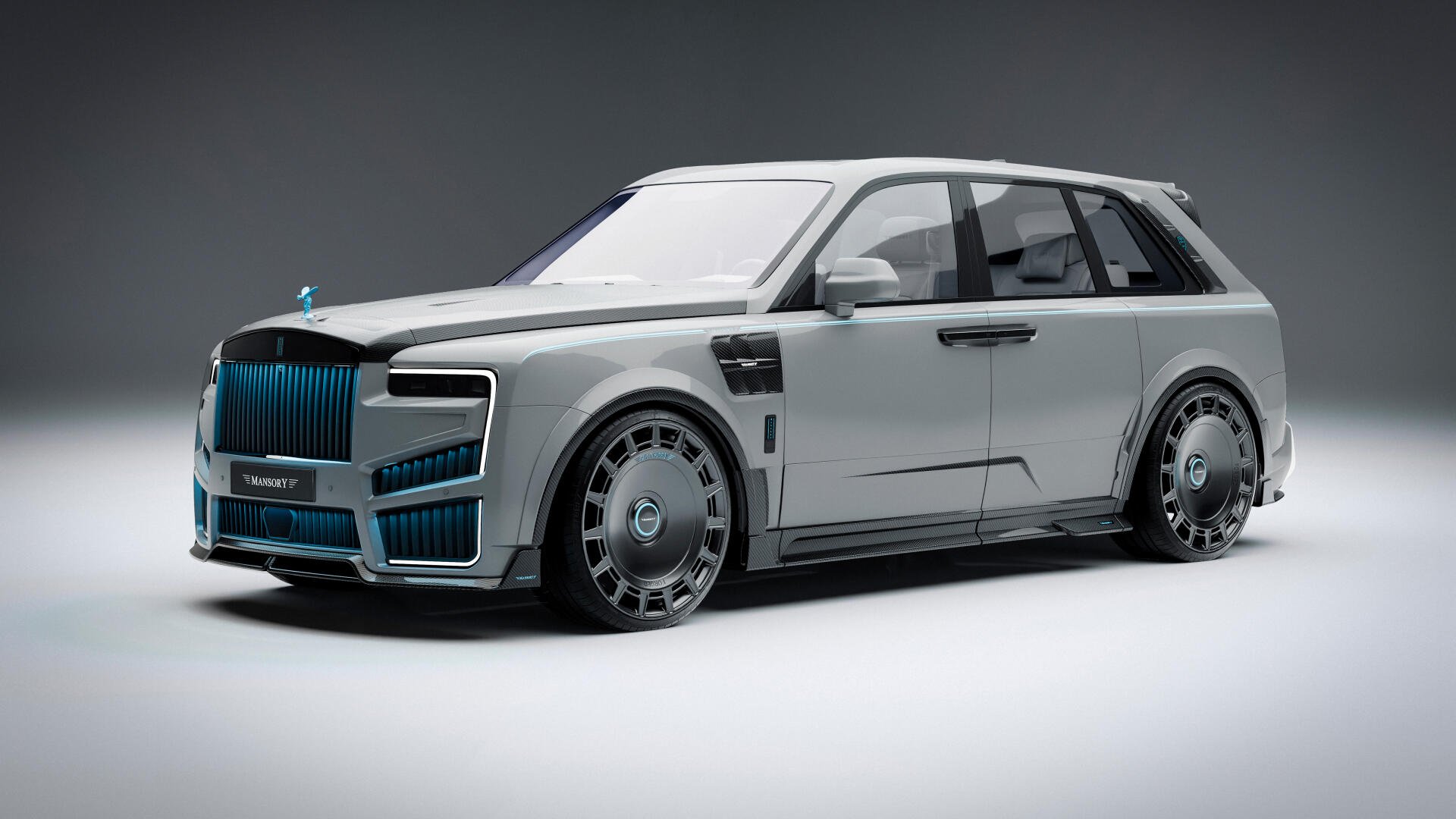 A sleek white Rolls-Royce Cullinan car displayed in a stylish studio setting, showcased as a stunning 4K Ultra HD desktop wallpaper and background.