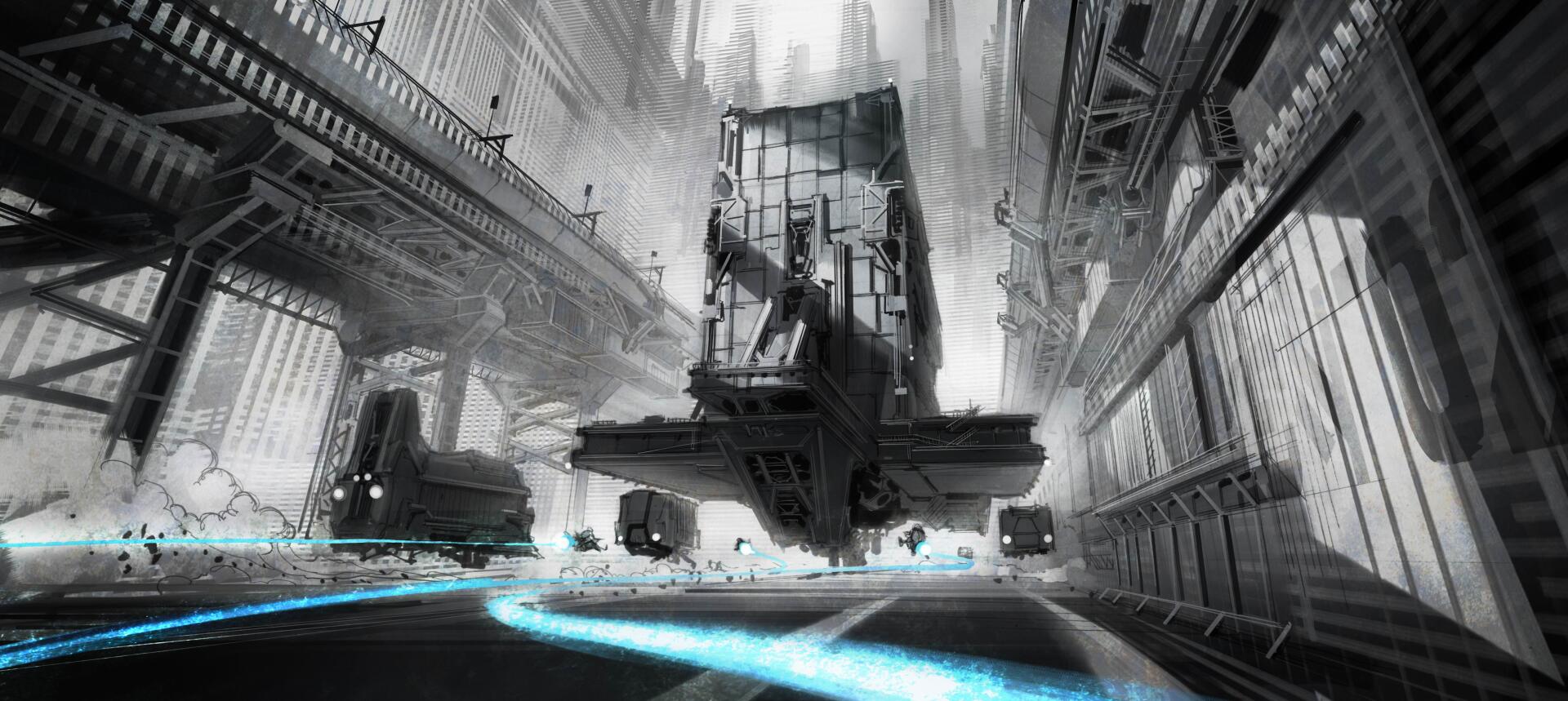 HD PC desktop wallpaper showcasing a futuristic cityscape from the video game Wipeout Omega Collection on PlayStation 4 with sleek, glowing race tracks.