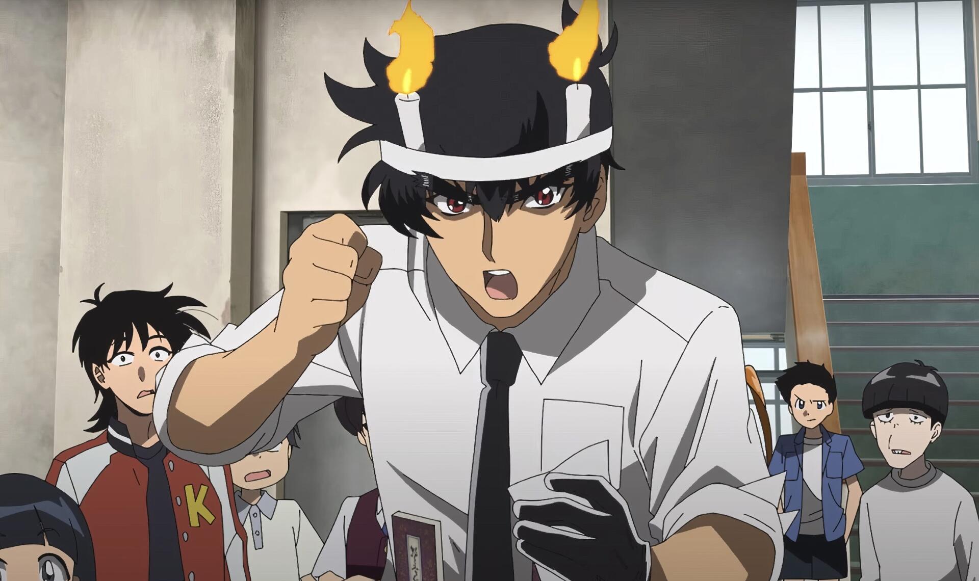 HD PC desktop wallpaper featuring an intense scene from the anime Hell Teacher: Jigoku Sensei Nube with the main character in a dynamic pose surrounded by classmates.