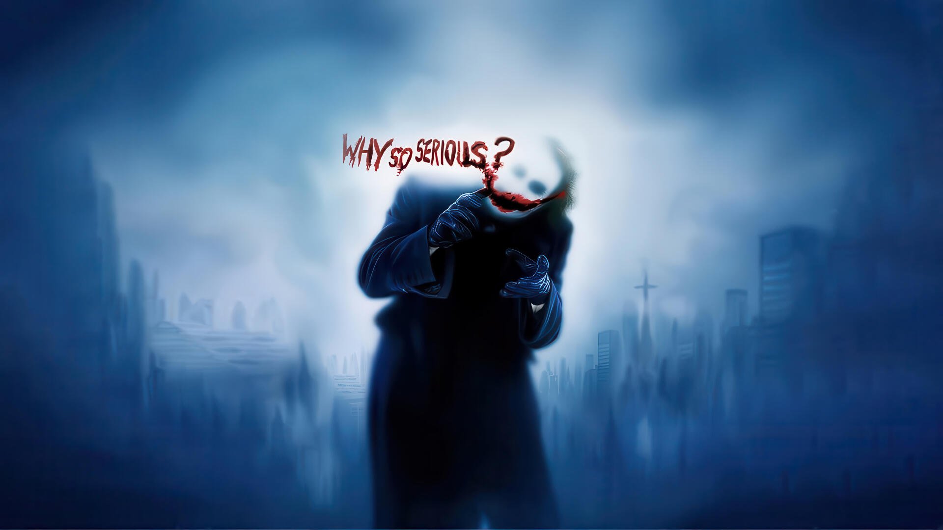 4K Ultra HD PC desktop wallpaper featuring a blurred, dark figure of the Joker from Batman: The Dark Knight with Why so serious? written in red.
