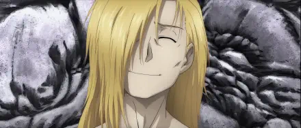 A vibrant HD wallpaper featuring Alphonse Elric from Fullmetal Alchemist, showcasing his cheerful expression against a textured, darker background.