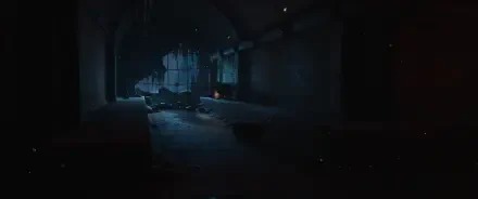 HD wallpaper from Poppy Playtime: Chapter 4, depicting a dark, eerie environment with shadows and distant light, creating a suspenseful atmosphere.