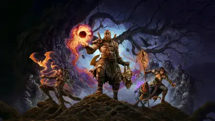 A striking HD wallpaper from Diablo IV, featuring three powerful characters amidst a dark, mystical backdrop, highlighting the game’s intense and immersive atmosphere.