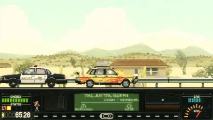 A vibrant 4K Ultra HD wallpaper showcasing a scene from the video game Keep Driving, featuring colorful cars on a highway with a desert backdrop and a detailed dashboard display.