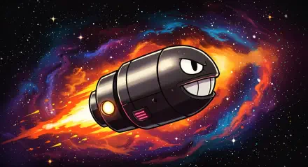 A dynamic 4K Ultra HD wallpaper featuring Bullet Bill soaring through a vibrant cosmic backdrop, with bursts of color and an energetic design.