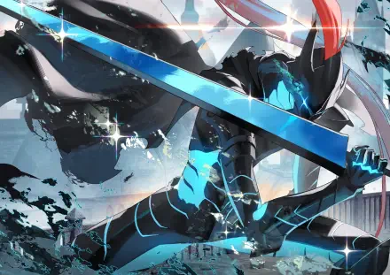 Anime-style 4K Ultra HD desktop wallpaper featuring Igris from Solo Leveling wielding a glowing blue sword in an epic action pose.