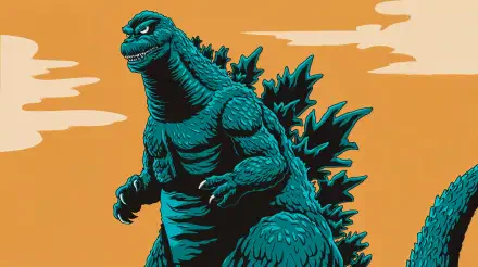 A striking 4K Ultra HD image of Godzilla, showcasing the iconic monster against an orange backdrop, perfect for a dynamic desktop wallpaper or background.