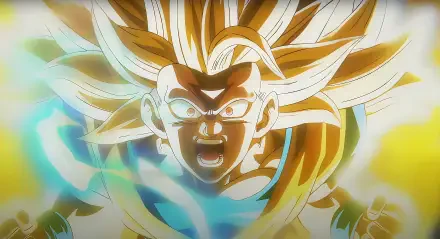 4K Ultra HD Dragon Ball DAIMA wallpaper featuring Goku from Dragon Ball Super in a powerful, glowing transformation with intense energy aura.