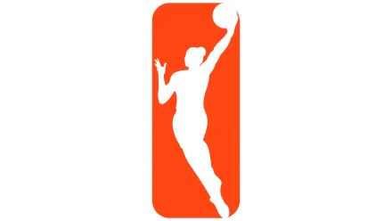 A striking WNBA logo featuring a silhouette of a player in action against a vibrant orange background, designed as a 4K Ultra HD PC desktop wallpaper.