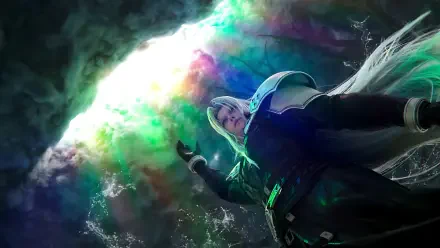 A vibrant 4K Ultra HD wallpaper featuring Cloud Strife from Final Fantasy VII Rebirth, showcasing striking colors and dynamic lighting against a surreal backdrop.