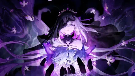 A captivating 4K Ultra HD desktop wallpaper featuring Castorice from Honkai: Star Rail, surrounded by a mystical purple aura and ethereal elements, embodying the game's anime art style.