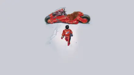 A vibrant 4K Ultra HD wallpaper featuring iconic anime character Kaneda from Akira, standing beside his red motorcycle against a minimalist background.