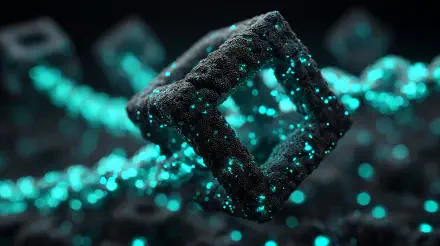 4K Ultra HD PC desktop wallpaper depicting a digital blockchain structure with interconnected glowing nodes and a futuristic, high-tech aesthetic.