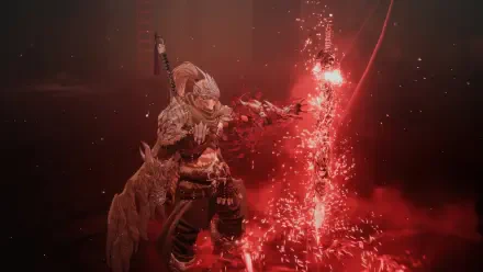 4K Ultra HD desktop wallpaper from the video game The First Berserker: Khazan, featuring an armored warrior conjuring fiery magic in a dark, intense red environment.