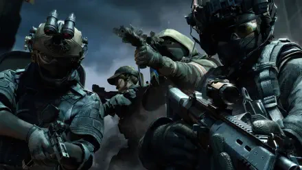 4K Ultra HD PC wallpaper of heavily armed Special Forces soldiers from the military-themed video game Caliber, poised for combat in a dark, intense setting.
