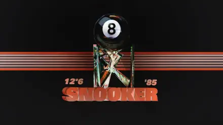 4K Ultra HD graphic design wallpaper featuring an 80's style snooker theme with a black background, centered 8-ball, and retro text elements 12'6, '85, and SNOOKER.