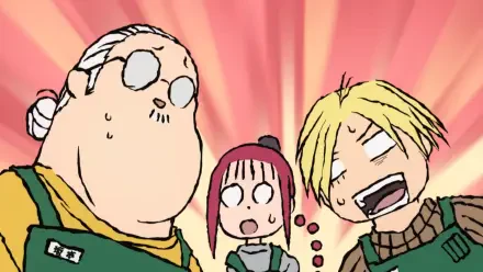 Anime HD desktop wallpaper featuring characters Taro Sakamoto, Lu Xiaotang, and Shin from Sakamoto Days with vibrant expressions and a dynamic background.