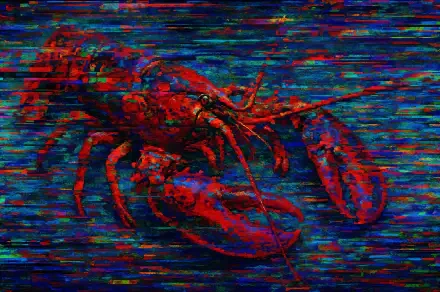 Vivid 4K Ultra HD desktop wallpaper featuring a detailed, bright red lobster against a textured, dark multicolor background.